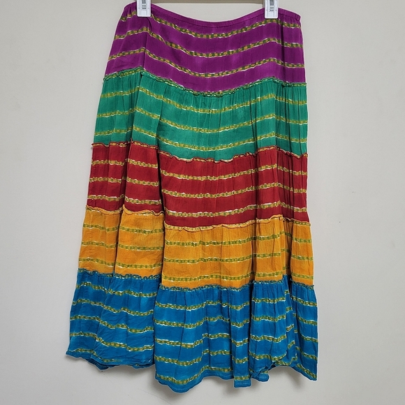 Lauren Ralph Lauren Sz MP Maxi Peasant Skirt Tiered Cotton Boho Gypsy Hippie - Picture 1 of 7